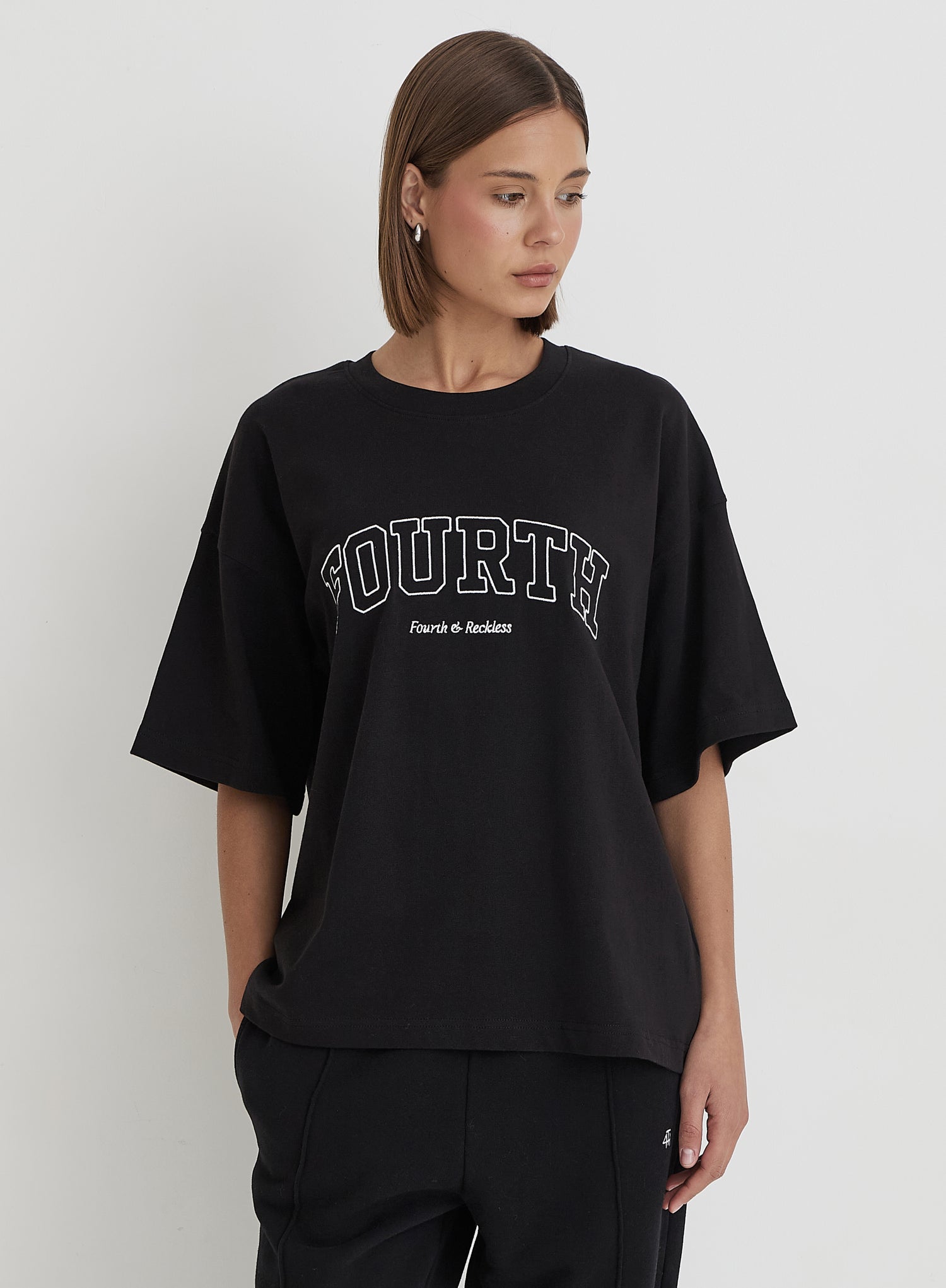 Black Oversized Fourth Applique T